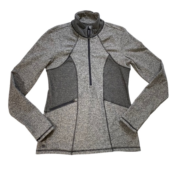 Athleta Pull Over Half Zip Womens Size S Olompali Gray Thumbholes Heathered Top - Picture 10 of 14
